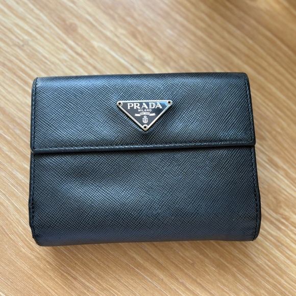 Prada Other - Prada Black Saffiano Leather Bifold Wallet / Card Holder | Good Condition